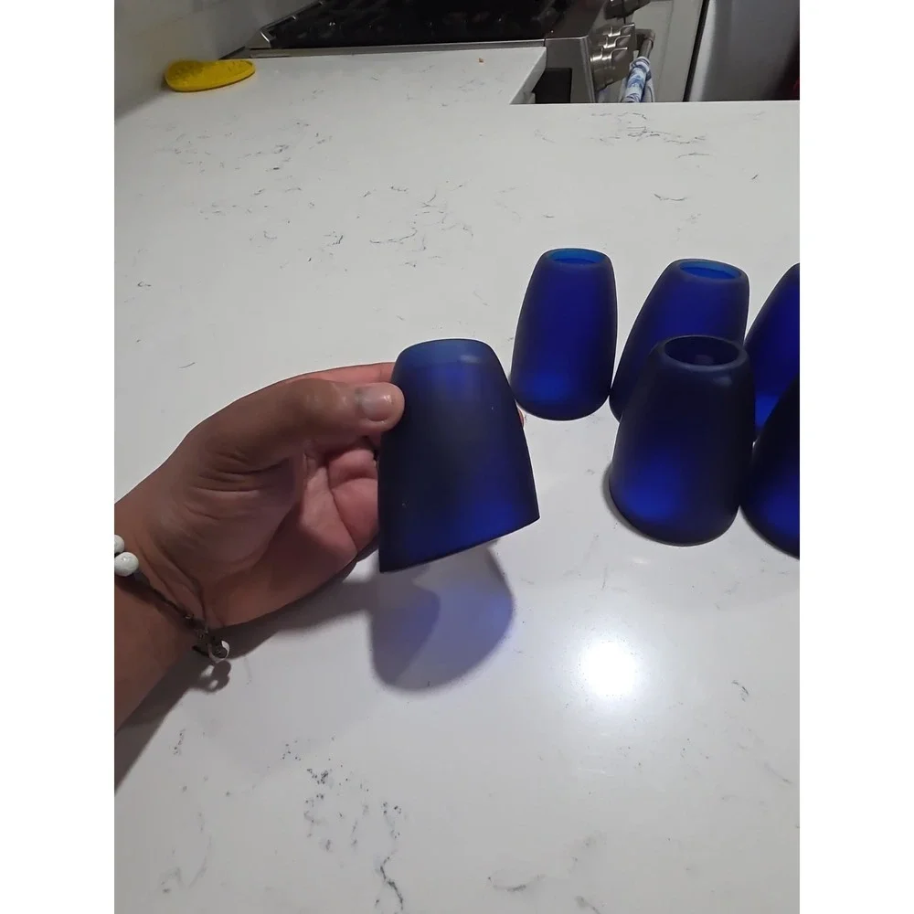Set of 6 Vintage Retro Cobalt Blue Small Glass Lampshades Fitter Style